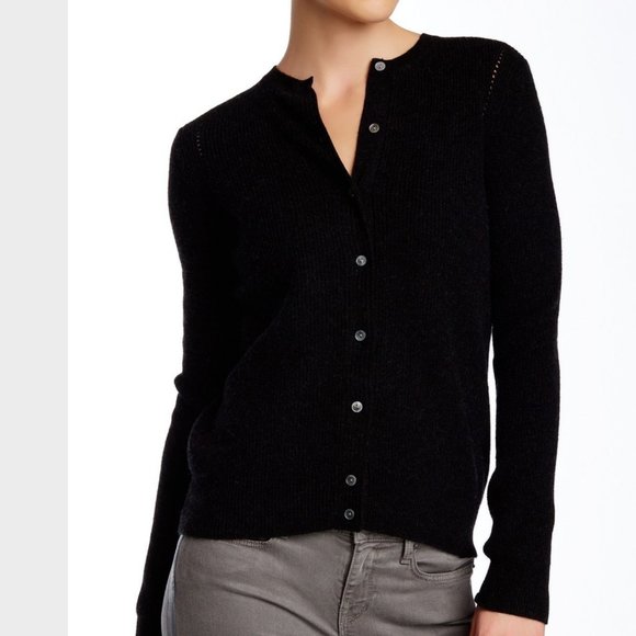 Vince Skinny Rib Knit Black Cardigan - Picture 2 of 8